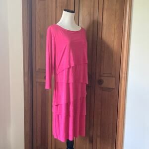 Tahari Pink Ruffled Knit Pullover Sheath Dress, Size 14